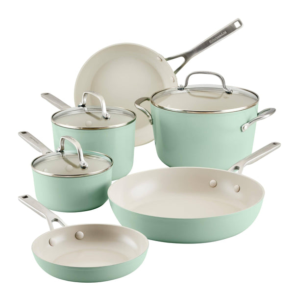 KitchenAid 9-Piece Hard Anodized Ceramic Nonstick Cookware Set, Pistachio